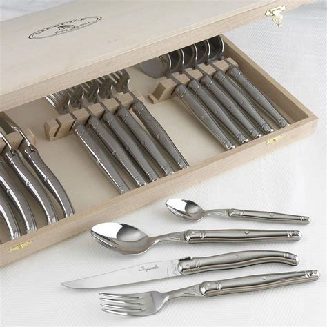 laguiole stainless steel flatware set in box|laguiole 24 piece flatware set.